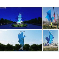 嘉定城市標志夜景燈光雕塑 不銹鋼浪尖上的海鷗雕塑定制