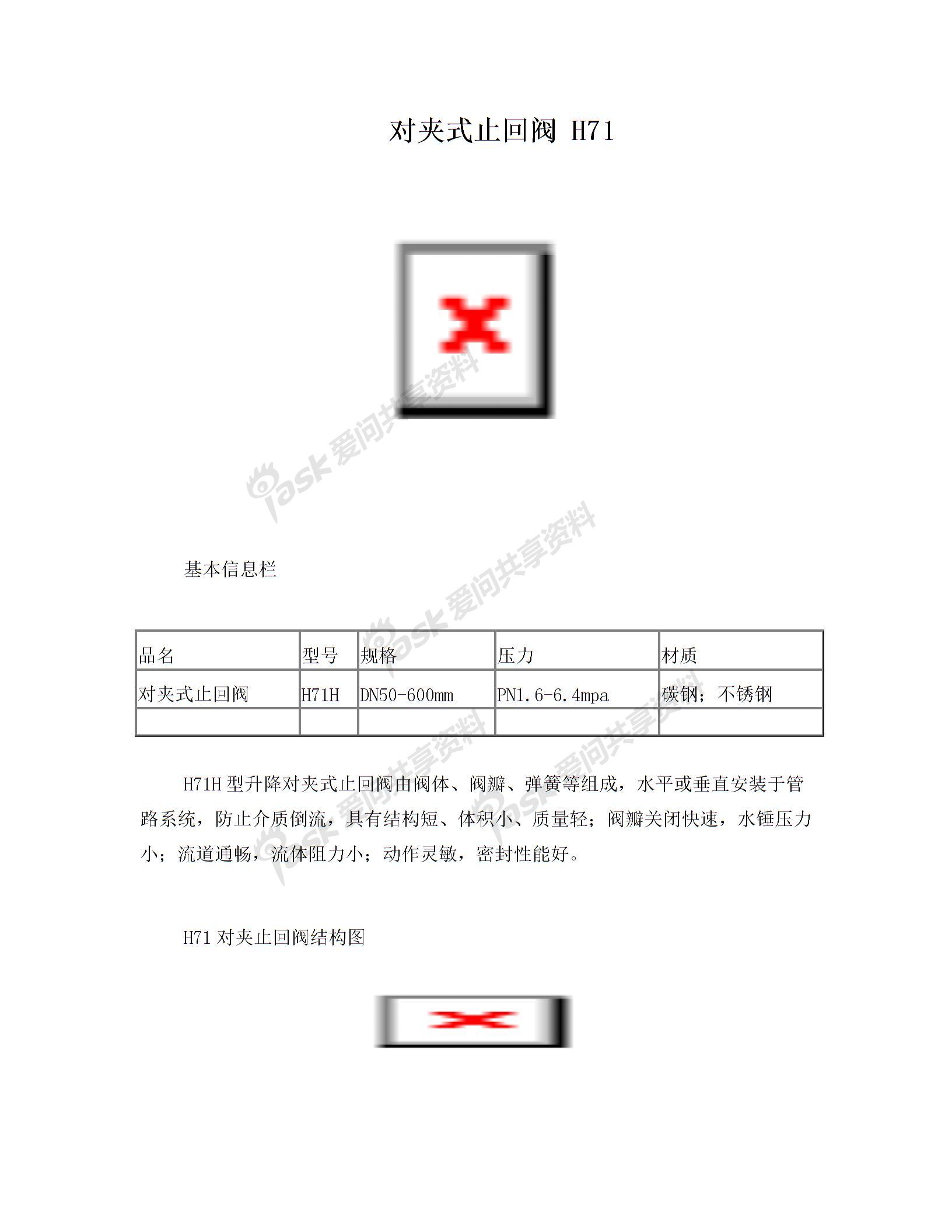 
对夹式止回阀H71基本信息栏型号规格压力材质(组图)