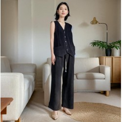 温碧霞自创IRENENA服装亚麻上衣时尚休闲单排扣马甲