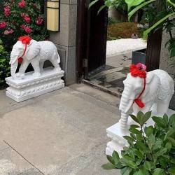 门口石雕大象汉白玉石象雕刻举鼻子大象雕塑