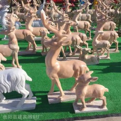 园林草坪石雕梅花鹿雕塑石雕小鹿母子鹿雕刻