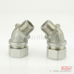 不锈钢45度弯头包塑金属软管接头NPT3/8“-NPT2”