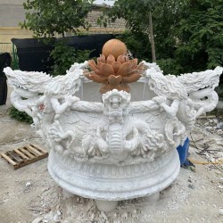 汉白玉龙缸石雕门海手工精美石头大水缸